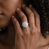 White gold Round Halo Milgrain Pave Diamond Ring with Four-Prong Setting_14