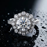 White gold Round Halo Milgrain Pave Diamond Ring with Four-Prong Setting_15