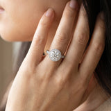 White gold Round Halo Milgrain Solitaire with Bezel Set Side Stones and Pave Band_14