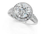 White gold Round Halo Milgrain Solitaire with Bezel Set Side Stones and Pave Band_52