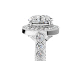 White gold Round Halo Milgrain Solitaire with Bezel Set Side Stones and Pave Band_56