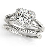 White gold Round Halo Milgrain Solitaire with Split Shank and Four-Prong Setting 2