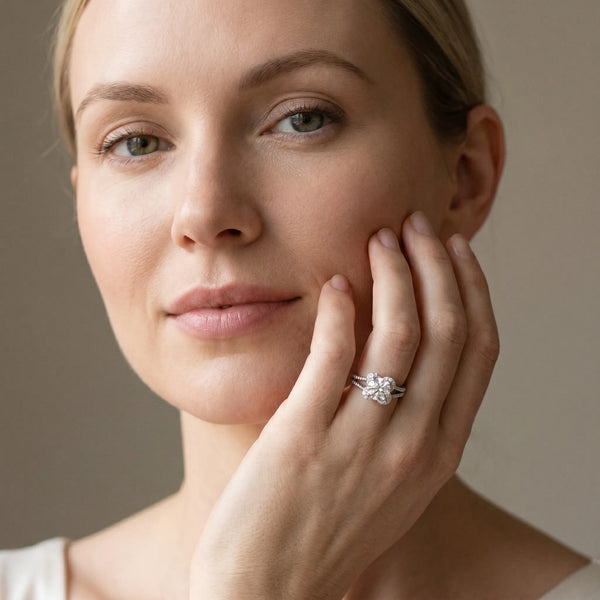 White gold Round Halo Milgrain Solitaire with Split Shank and Four-Prong Setting