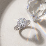 White gold Round Halo Pavé Diamond Engagement Ring with Bezel Setting_15