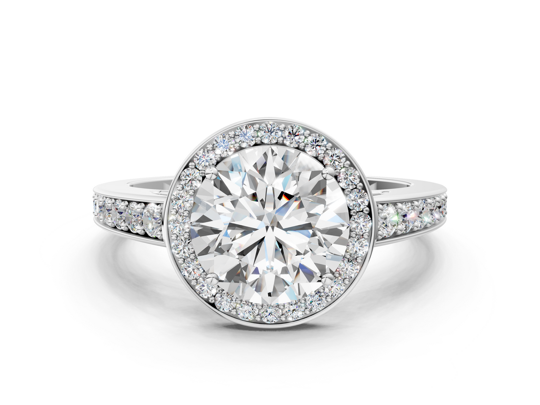 White gold Round Halo Pavé Diamond Engagement Ring with Bezel Setting_37