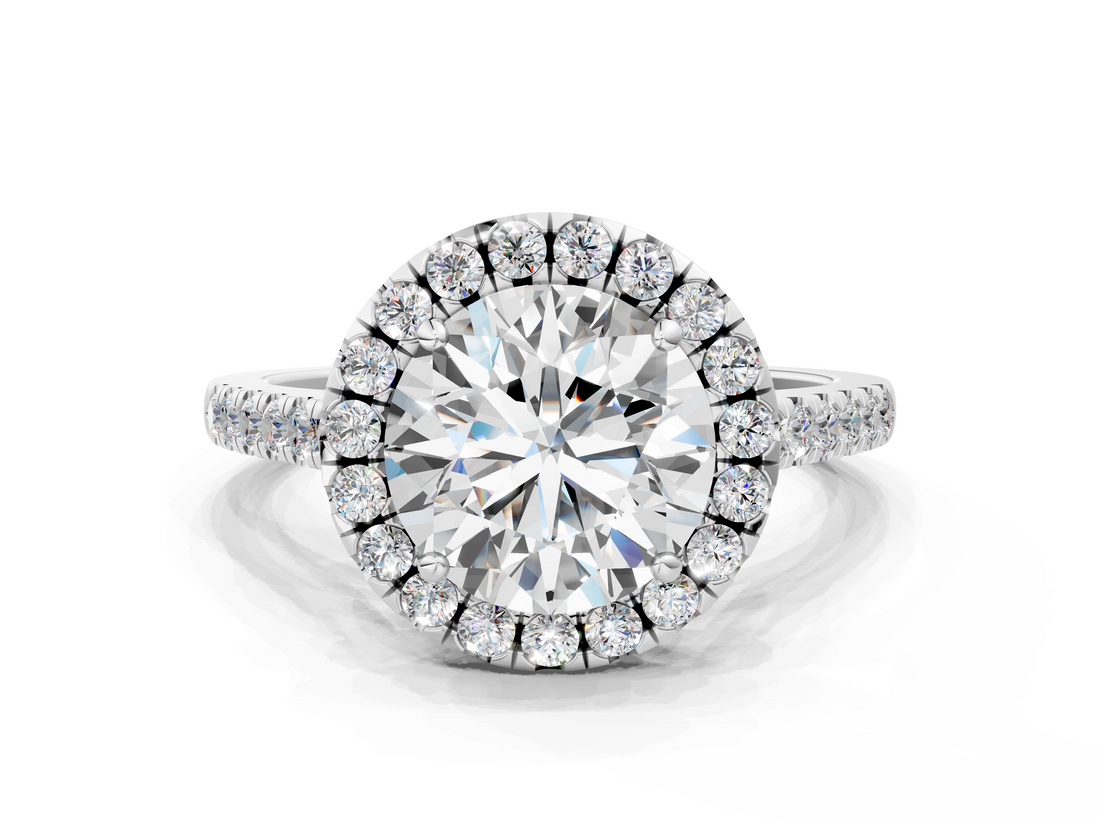 White gold Round Halo Pavé Diamond Engagement Ring with Four-Prong Setting_3