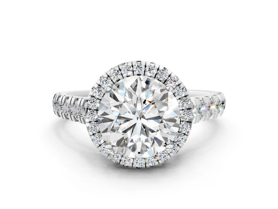 White gold Round Halo Pavé Diamond Engagement Ring with Four-Prong Setting