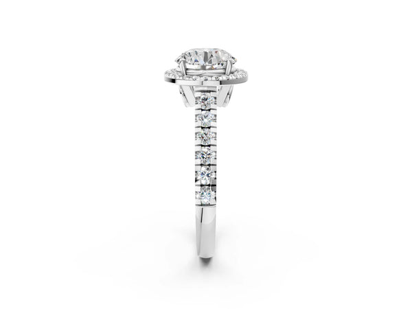 White gold Round Halo Pavé Diamond Engagement Ring with Four-Prong Setting