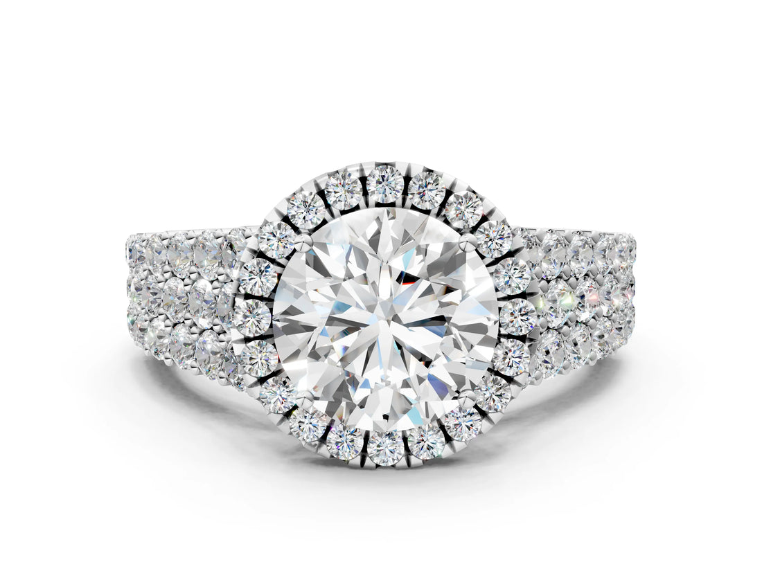 White gold Round Halo Pavé Diamond Engagement Ring with Split Shank and Four-Prong Setting_25