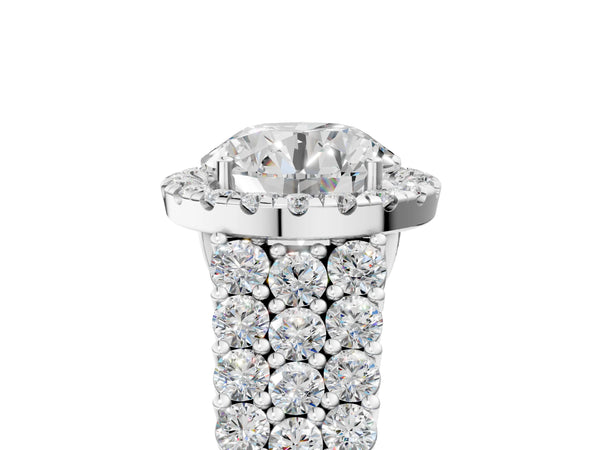 White gold Round Halo Pavé Diamond Engagement Ring with Split Shank and Four-Prong Setting