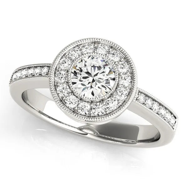 White gold Round Halo Pavé Diamond Engagement Ring