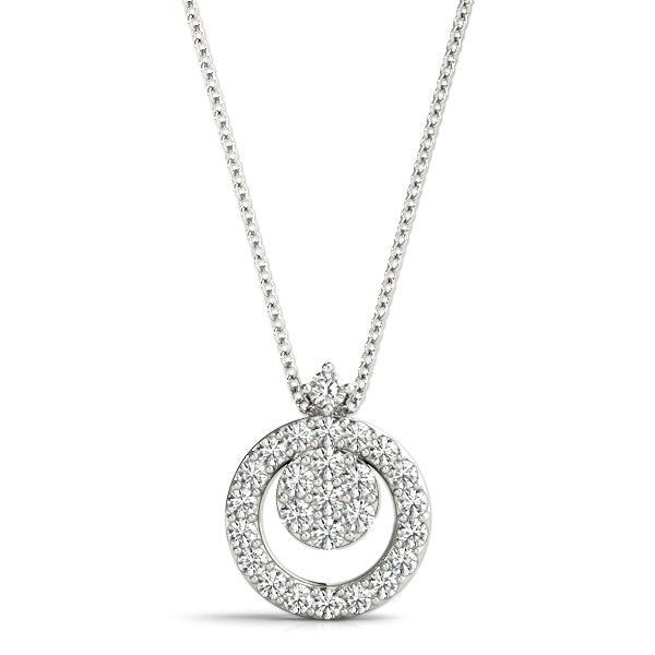 White gold Round Halo Pavé Diamond Pendant with Four-Prong Setting 1