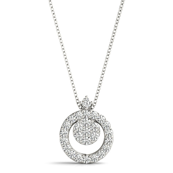 White gold Round Halo Pavé Diamond Pendant with Four-Prong Setting