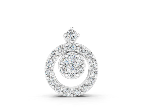 Silver Round Halo Pavé Diamond Pendant with Four-Prong Setting