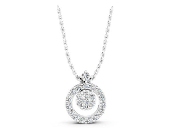 Silver Round Halo Pavé Diamond Pendant with Four-Prong Setting