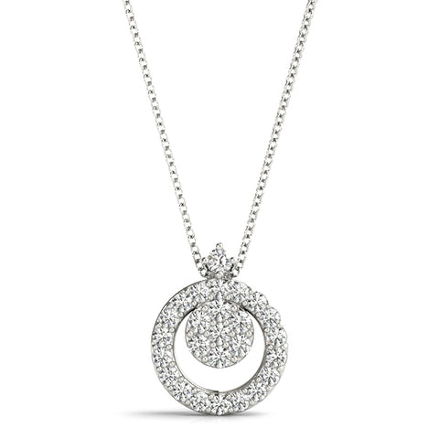 White gold Round Halo Pavé Diamond Pendant with Four-Prong Setting