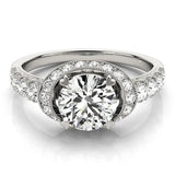 White gold Round Halo Pavé Split Shank Heart Prong Ring 1