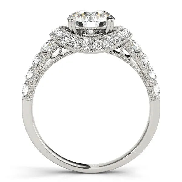 White gold Round Halo Pavé Split Shank Heart Prong Ring