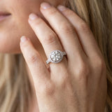 White gold Round Halo Pavé Split Shank Heart Prong Ring_26