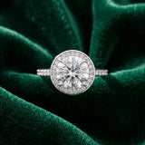 White gold Round Halo Pave Band Solitaire Ring with Prong Setting_15