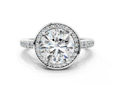 White gold Round Halo Pave Band Solitaire Ring with Prong Setting_84