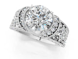 White gold Round Halo Pave Diamond Engagement Ring with Milgrain Detailing_69