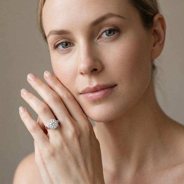 White gold Round Halo Pave Split Shank Prong Setting Ring