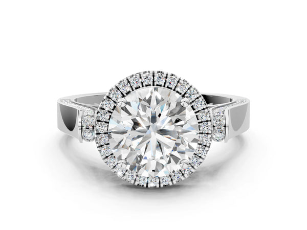 White gold Round Halo Pave Split Shank Prong Setting Ring