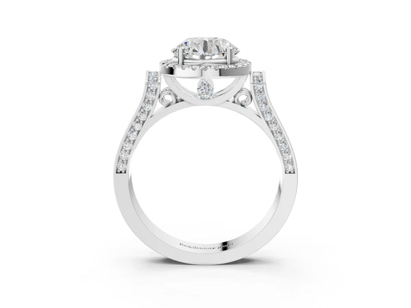 White gold Round Halo Pave Split Shank Prong Setting Ring