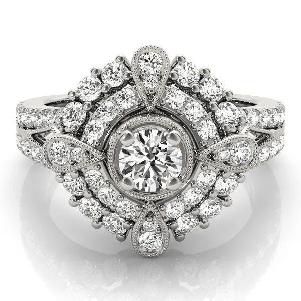 White gold Round Halo Pear Cluster Split Shank Prong Setting Ring