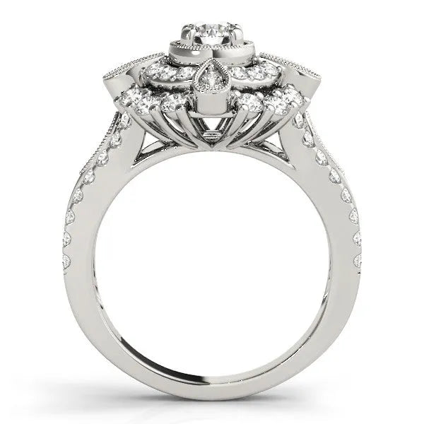 White gold Round Halo Pear Cluster Split Shank Prong Setting Ring
