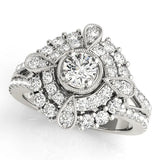 White gold Round Halo Pear Cluster Split Shank Prong Setting Ring