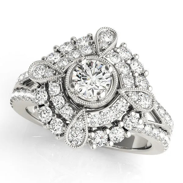 White gold Round Halo Pear Cluster Split Shank Prong Setting Ring