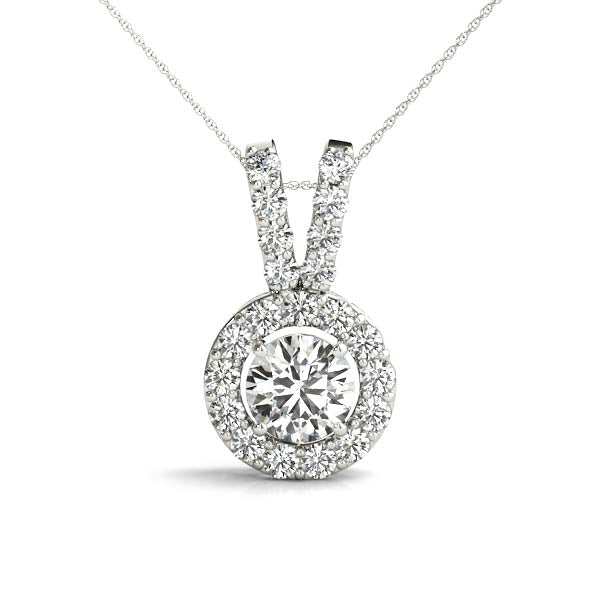 White gold Round Halo Pendant with Prong Setting