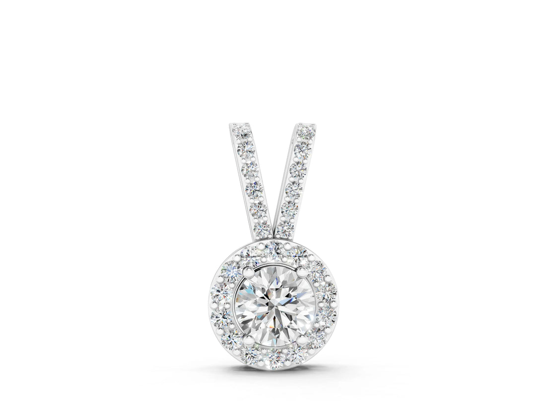 14K White Gold 1.71 Carat F VS1 Round Halo Pendant with Prong Setting