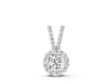 14K White Gold 1.71 Carat F VS1 Round Halo Pendant with Prong Setting