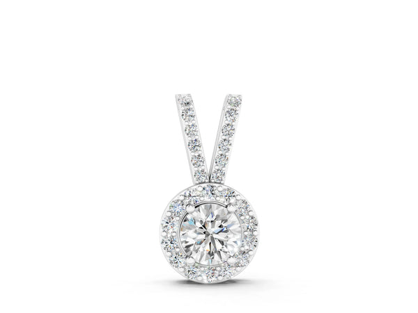 14K White Gold 1.71 Carat F VS1 Round Halo Pendant with Prong Setting