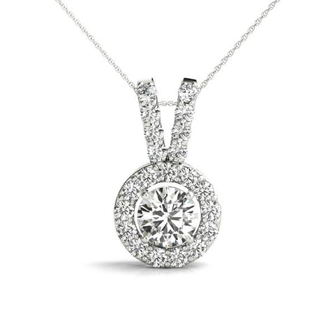 White gold Round Halo Pendant with Prong Setting