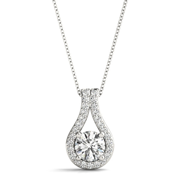 White gold Round Halo Prong Set Pendant
