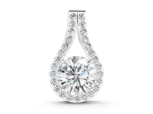 White gold Round Halo Prong Set Pendant