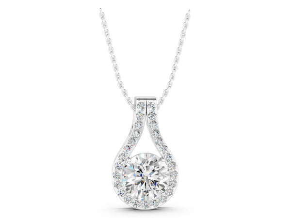 White gold Round Halo Prong Set Pendant