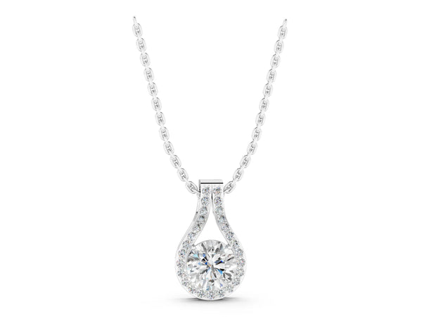 White gold Round Halo Prong-Set Pendant