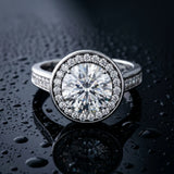 White gold Round Halo Solitaire Diamond Ring with Pave Band and Bezel Setting_15