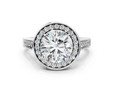 White gold Round Halo Solitaire Diamond Ring with Pave Band and Bezel Setting_85