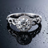 White gold Round Halo Solitaire with Scrollwork Band and Four-Prong Setting_9