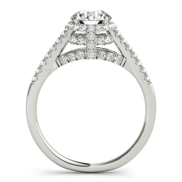 White gold Round Halo Split Shank Diamond Engagement Ring