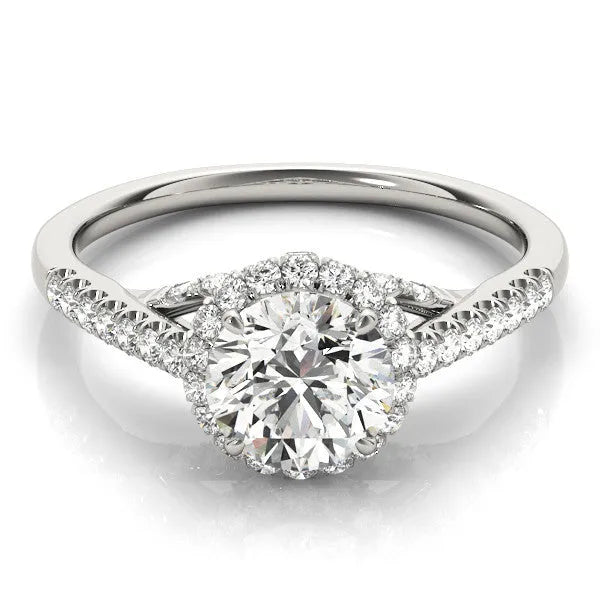 White gold Round Halo Split Shank Diamond Engagement Ring