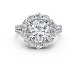 White gold Round Halo Split Shank Diamond Engagement Ring with Pave Band and Four-Prong Setting_74