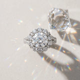 White gold Round Halo Split Shank Diamond Engagement Ring with Pave Band and Four-Prong Setting_97