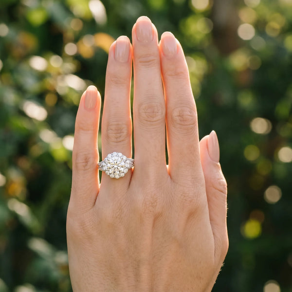 White gold Round Halo Split Shank Diamond Engagement Ring with Prong Setting